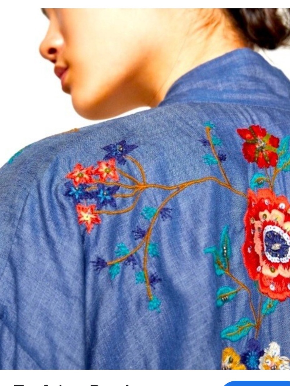 Zara Trafaluc Embroidered/Embellished Denim Kimono Jacket. Size M. Textured - Picture 7 of 8
